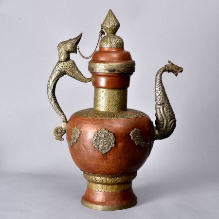 Engraved Beautiful Copper and White Metal Kettle for Decoration