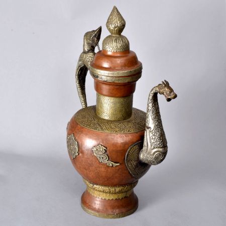 Engraved Beautiful Copper and White Metal Kettle for Decoration