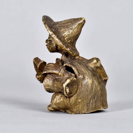 Brass Chinese Man Statue Playing Drum in Tribal Art for Decor