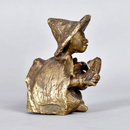 Brass Chinese Man Statue Playing Drum in Tribal Art for Decor