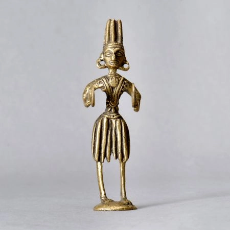 Tribal Art Handmade Brass Man Statue Playing Manjeera for Decor