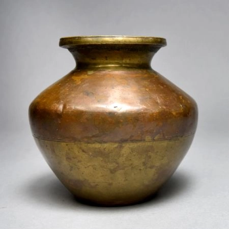 Handmade Brass Copper Holy Ganga Jamuna Water Pot for Rituals