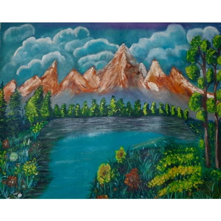 Majestic Mountain Landscape – Acrylic on Canvas by Artist Gayatri Sharma | 27 x 21 inches