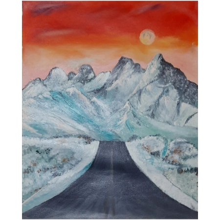 Snow Road to the Mountains – Acrylic on Canvas by Artist Gayatri Sharma | 23 x 19 inches