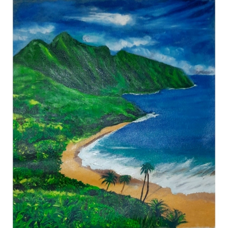 Tropical Coastal Bliss – Acrylic on Canvas by Artist Gayatri Sharma | 22 x 19 inches