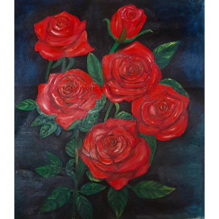 Blooming Red Roses – Acrylic on Canvas by Artist Gayatri Sharma | 24 x 21 inches