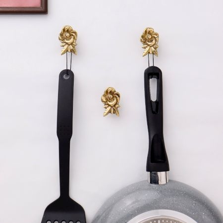 Golden Brass Rose Wall Hooks-3 Pieces
