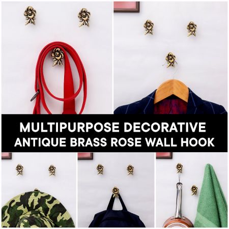 Antique Brass Rose Wall Hooks-3 Pieces