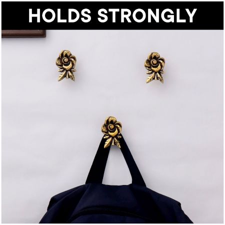 Antique Brass Rose Wall Hooks-3 Pieces