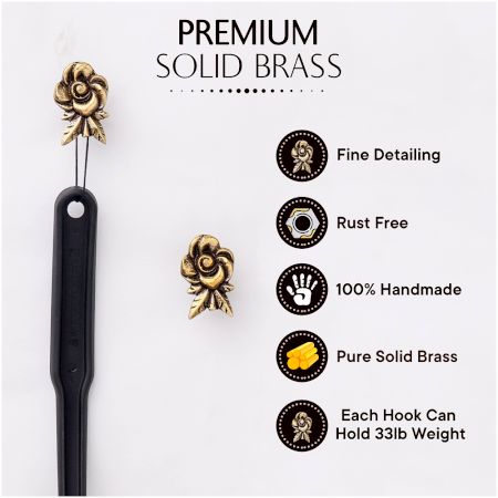 Antique Brass Rose Wall Hooks-3 Pieces