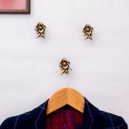 Antique Brass Rose Wall Hooks-3 Pieces