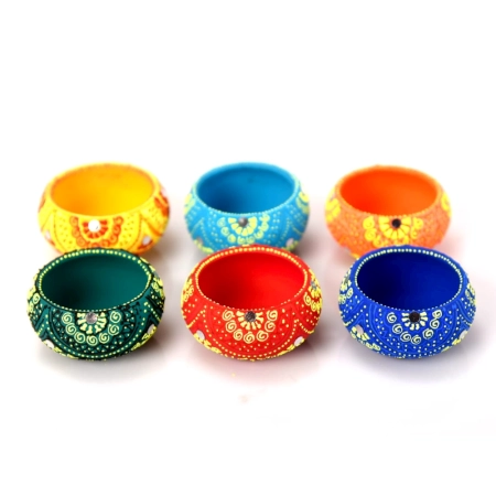 Decoreer Handmade Handicraft Home Décor Terracotta Round Diya set of 6