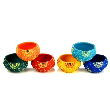 Decoreer Handmade Handicraft Home Décor Terracotta Round Diya set of 6