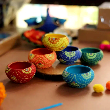 Decoreer Handmade Handicraft Home Décor Terracotta Round Diya set of 6