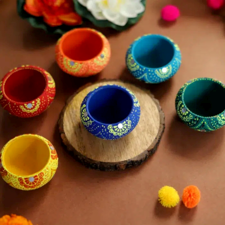 Decoreer Handmade Handicraft Home Décor Terracotta Round Diya set of 6