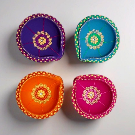Decoreer Handmade Handicraft Home Décor Terracotta Double Layer Diya -set of 4