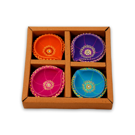 Decoreer Handmade Handicraft Home Décor Terracotta Double Layer Diya -set of 4