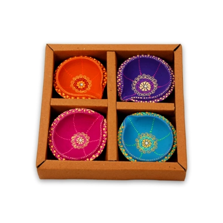Decoreer Handmade Handicraft Home Décor Terracotta Double Layer Diya -set of 4