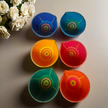 Decoreer Handmade Handicraft Home Décor Terracotta Sada Panti Diya -set of 6