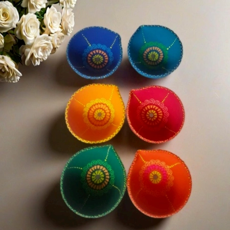 Decoreer Handmade Handicraft Home Décor Terracotta Sada Panti Diya -set of 6