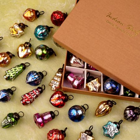 25 Pieces Handmade Multi-Coloured Distressed Glass Christmas Ornament