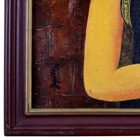 Elegant Woman in Black Saree Acrylic Canvas Painting