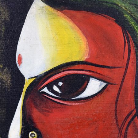 Divine Faces with Lotus Acrylic on Canvas Painting