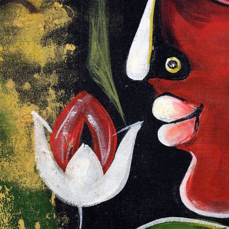 Divine Faces with Lotus Acrylic on Canvas Painting