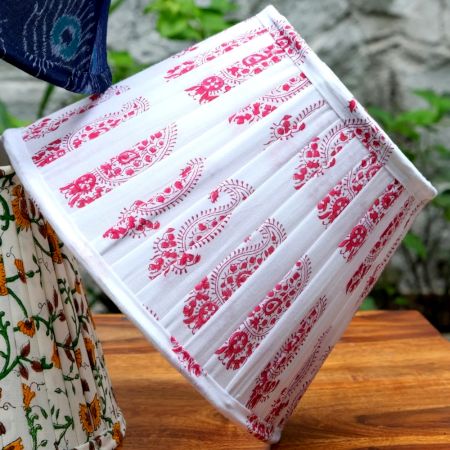 Red Paisley Block Print Pleated Empire Lampshade