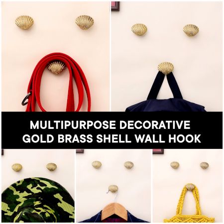 Golden Solid Brass Shell Wall Hooks-3 Pieces