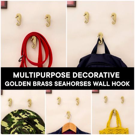 Golden Brass Seahorse Wall Hooks-3 Pieces