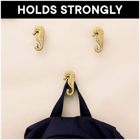 Golden Brass Seahorse Wall Hooks-3 Pieces