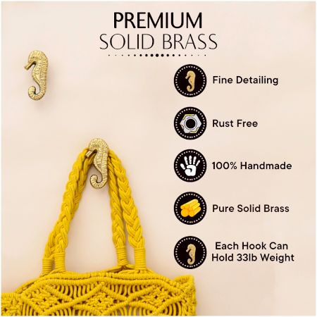 Golden Brass Seahorse Wall Hooks-3 Pieces