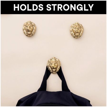 Golden Brass Lion Wall Hooks-3 Pieces