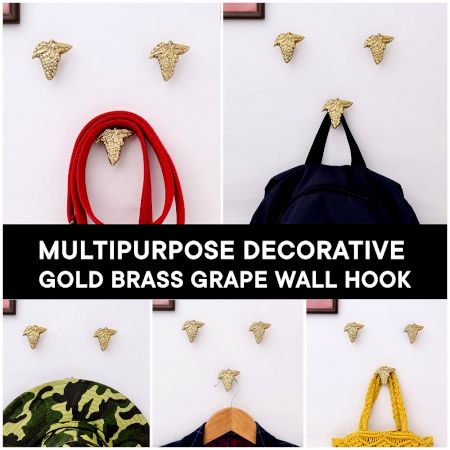 Golden Brass Grape Wall Hooks-3 Pieces