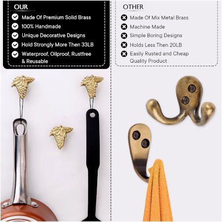 Golden Brass Grape Wall Hooks-3 Pieces