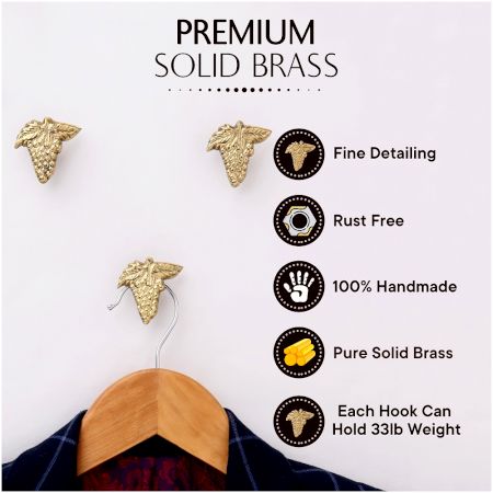 Golden Brass Grape Wall Hooks-3 Pieces