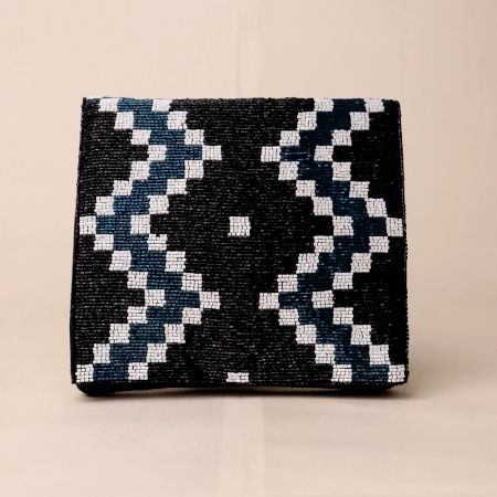 Midnight Mosaic Hand-Beaded Sling Bag with Gold Chain Strap