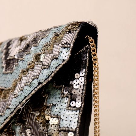 Celestial Shimmer Sequin Sling Bag with Gold Chain Strap