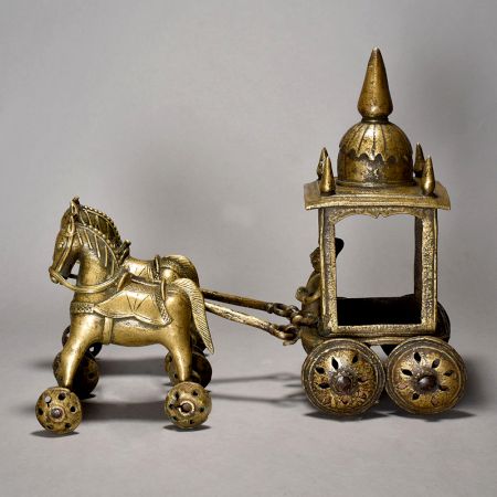 Vintage 2 Horse Cart With Rider Of Brass Material