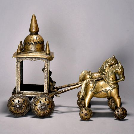 Vintage 2 Horse Cart With Rider Of Brass Material