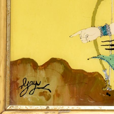 Glass Painting Of Rama and Sita in Yellow Colour