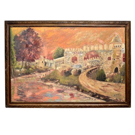 Vintage Wooden Frame With Sign Of Artist Of Canvas Painting