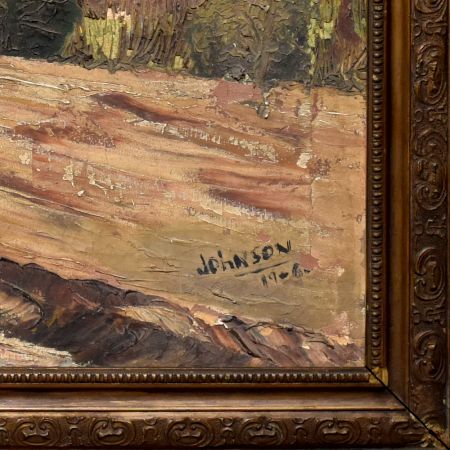 Vintage Wooden Frame With Sign Of Artist Of Canvas Painting