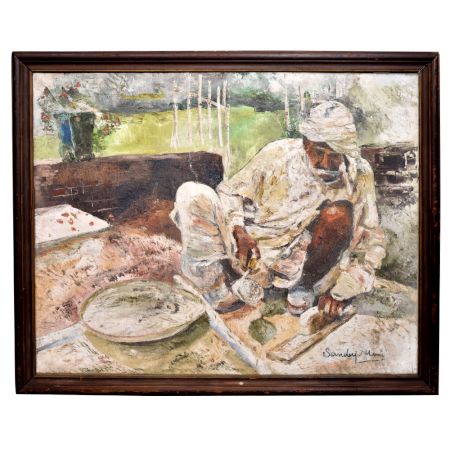 Vintage Oil Painting In Original Wooden Work With Beautiful Art