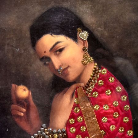 Raj Ravi Verma Print Beautiful Lady with Clothes Art Work