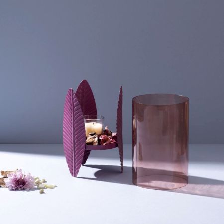 Heather-Toned Iron Candle Stand with Leaf Motif