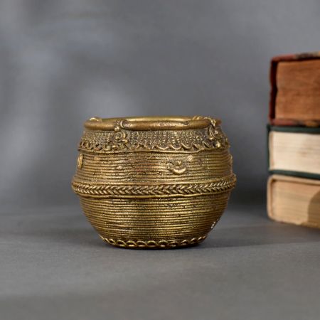 Vintage Brass Measurement Pot from Odisha for Traditional Indian Decor