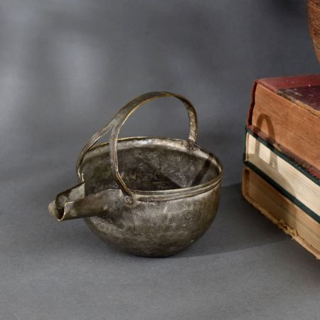 Vintage Brass Serving Pot Traditional Handcrafted Vessel with Handle for Rustic Kitchen and Decor