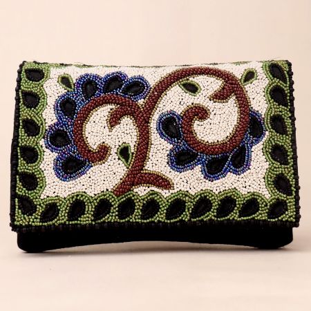 Enchanted Garden Embroidered Beaded Sling Clutch with Chain Strap